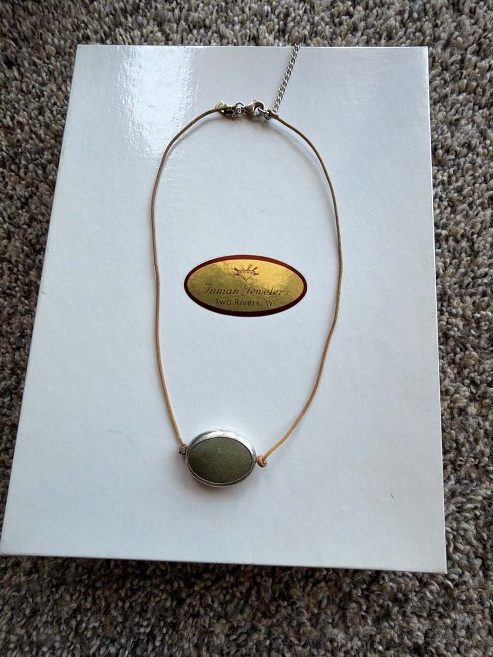 Sterling Silver 925 and Green Gemstone Pendant Necklace on Cord